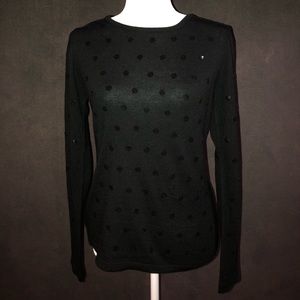 NWT Black Saks sweater with sequin black dots